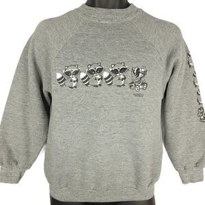 Raccoon Sweatshirt Vintage 80s Trash Panda Bandit Made In USA Mens Size Small